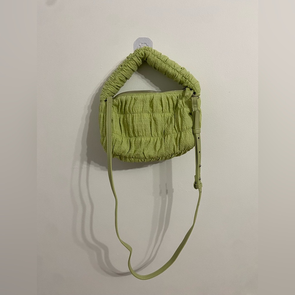 MNG Green Textured Shoulder Bag with detachable strap